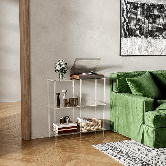 Acrylic Console Table, 29.5" Small Entryway Table with Open Shelves, Clear Entry Table for Sofa, Foyer, Hallway, Living Room, Easy Assembly, 3 Tier, 11.8" D x 31.7" H