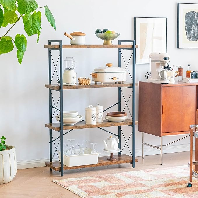 Bookshelf, 4 Tier Bookshelf, Tall Bookcase for Living Room, Home Office and Kitchen