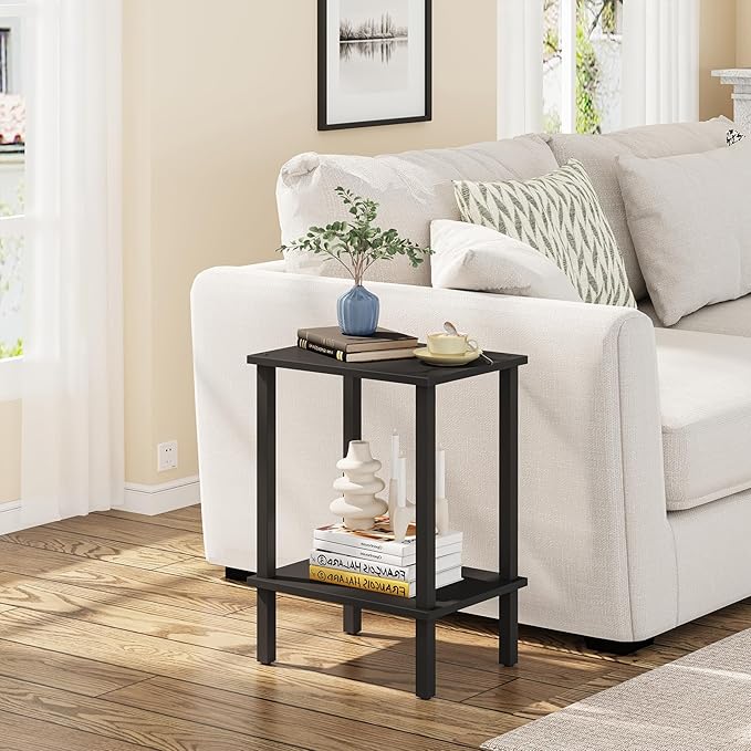 TUTOTAK End Table, Side Table, Nightstand, 2-Tier Storage Shelf, Sofa Side Table for Small Space, Living Room, Bed Room Black TB01BK034