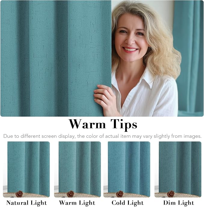 H.VERSAILTEX Linen Blackout Curtains 72 Inches Long 100% Absolutely Blackout Thermal Insulated Textured Linen Look Curtain Draperies Anti-Rust Grommet, Energy Saving with White Liner, 2 Panels, Teal