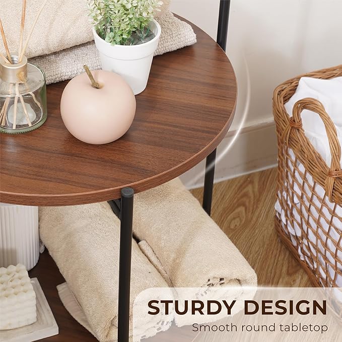 Mijas 2-Tier Side Table, Round End Table, A Stylish and Functional Addition for Home & Office, Perfect for Decor, Storage Solutions, and Enhancing Any Living Space (Brown)