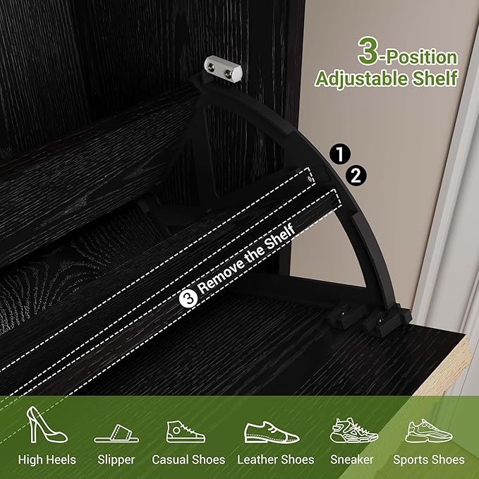 GarveeHome Shoe Storage Cabinet with 4 Flip Drawers, Farmhouse Fluted Shoe Organizer with Metal Legs, Freestanding Hidden Slim Narrow Shoe Rack for Entryway, Foyer, Hallway