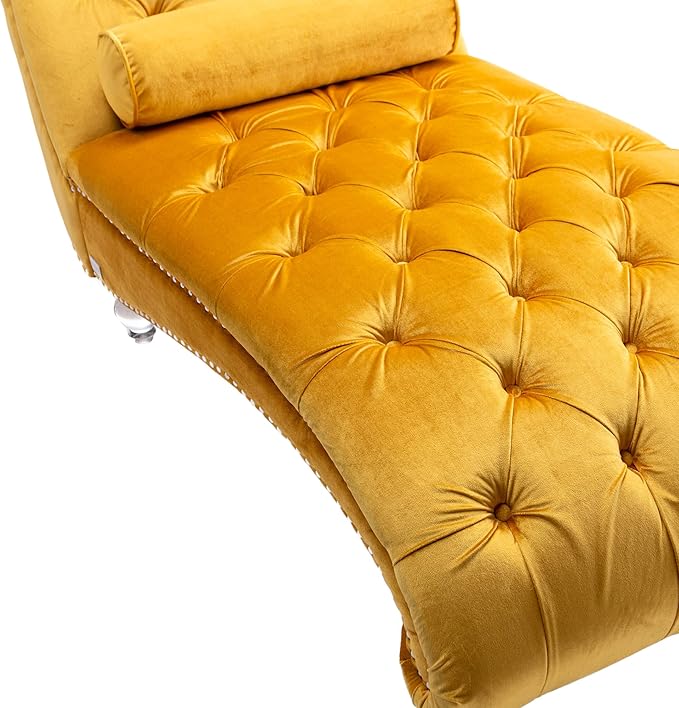 HomSof Modern Armless Velvet Chaise Lounge Indoor Chair with Solid Acrylic Legs