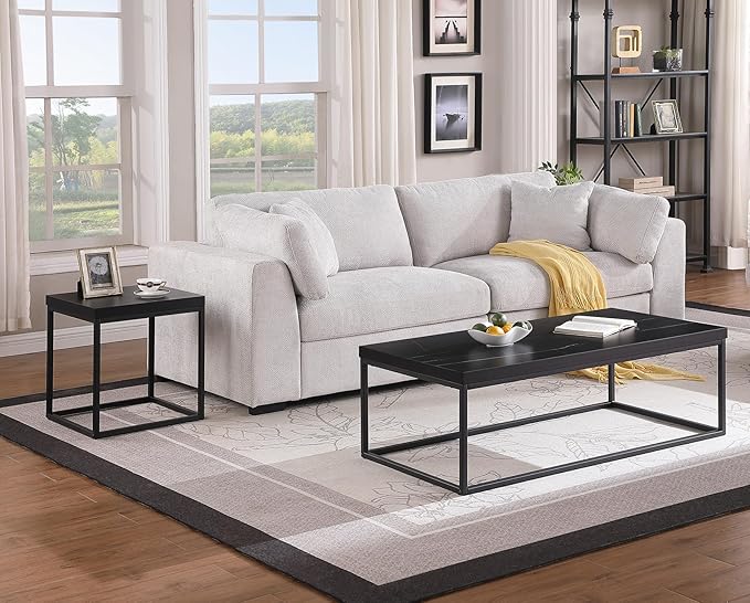 CENSI 18-Inch Black Marble Accent End Table/Side Table for Living Room, Modern Industrial, Square, Metal and Wood (Black Marble)