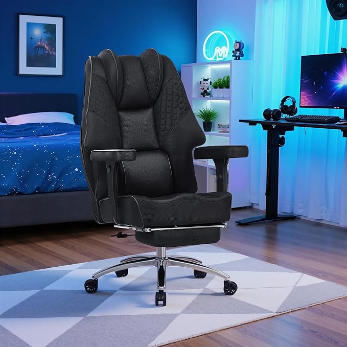VECELO Big and Tall Office Chair 400lbs, Mesh High Back Computer Chair with Foot Rest, Ergonomic Desk Chair with Lumbar Support and Armrest, Black