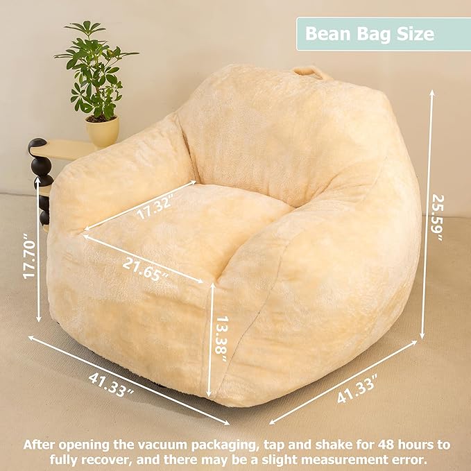 Bean Bag Sofa Chair for Adults, Beanbag Couch for Reading, Gaming, Relaxing, Soft and Durable Cover Lazy Sofa, Beige