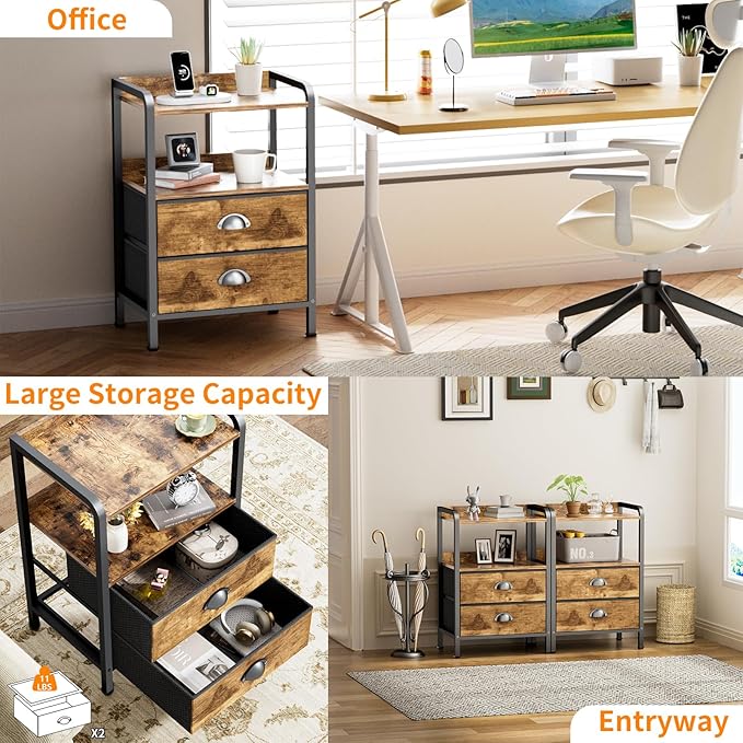 Nightstand Bedside Table with 2 Drawers Small Kids Night Stand for Bedroom Bed Side Table with Storage,Dresser Cabinet Chest of Drawer 15.7" L x 11.0" W x 23.6" H