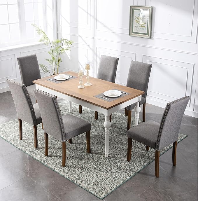 Parsons Kitchen Dining Chair Set Room Modern Upholstered Stylish Fabric High Back with Bronze Nailhead Trim