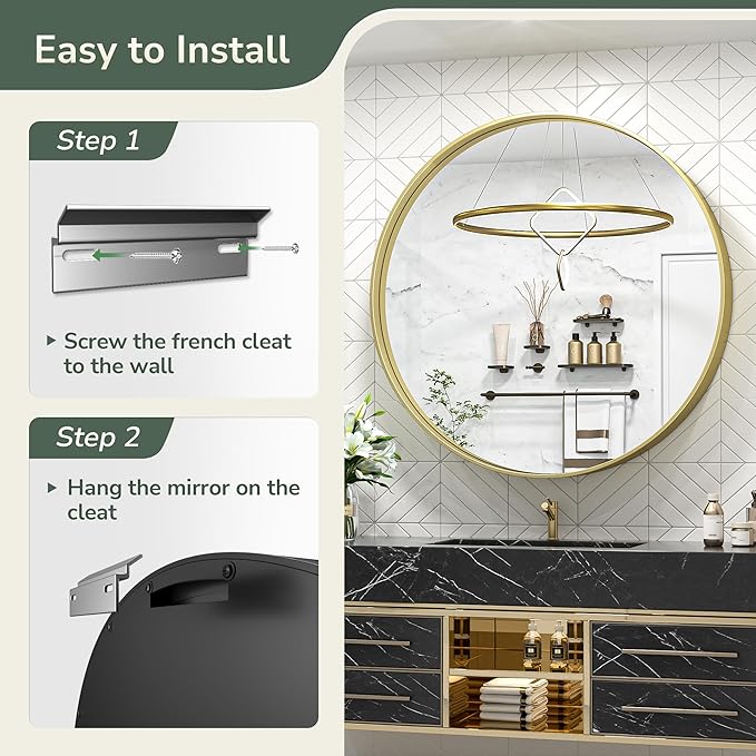 TokeShimi 40 Inch Round Gold Bathroom Mirror for Wall with Non-Rusting Aluminum Alloy Brushed Matte Metal Frame for Modern Minimalist Farmhouse Home Decor