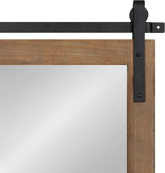 Kate and Laurel Cates Farmhouse Wood Framed Wall Mirror, 18 x 26, Rustic Brown, Barn Door-Inspired Rustic Mirrors for Wall