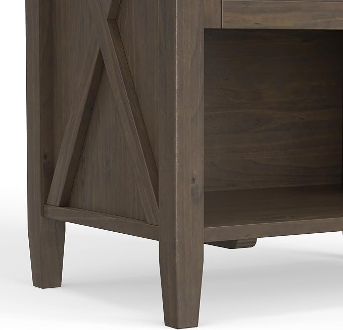 SIMPLIHOME Ela SOLID WOOD 24 Inch Wide Transitional Bedside Table in Smoky Brown, For the Living Room and Bedroom