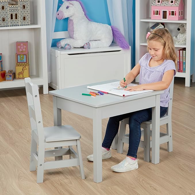 Melissa & Doug Wooden Table & Chairs-Gray Kids Furniture , Grey
