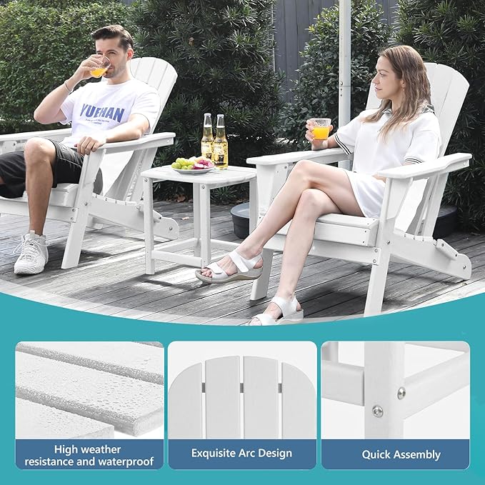 Hdpe Outdoor Adirondack Side Table, Wooden Textured, Set for Patio, Garden, Porch, Pool Composite Patio, Backyard, Bathroom and Indoor, Maintenance & Weather Resistant (White)