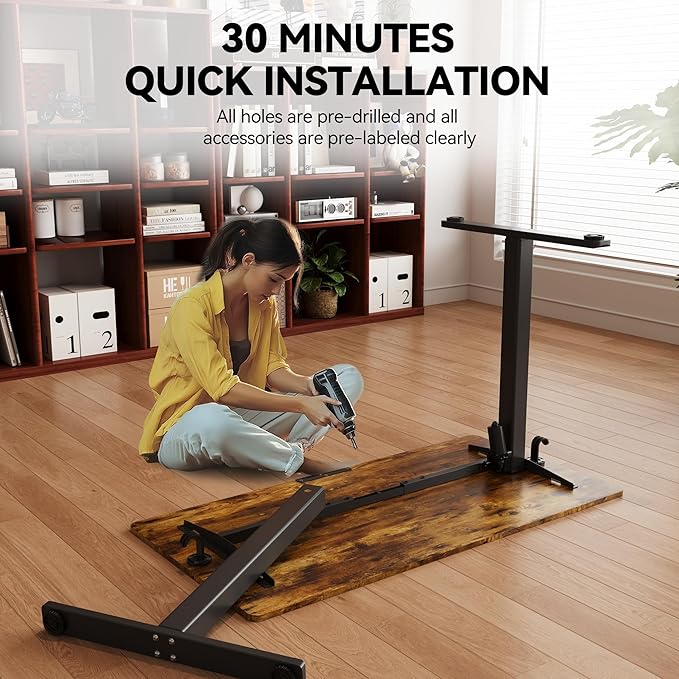 Electric Standing Desk Adjustable Height Stand Up Desk Ergonomic Sit Stand Desk for for Work Office Home Computer Desk Workstation (Rustic Brown C65, 48 * 24)