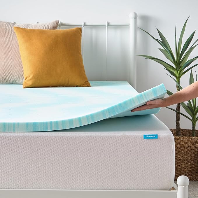 Linenspa 2 Inch Gel Swirl Memory Foam Mattress Topper – Cooling Gel Infused – Pressure Relieving Bed Topper - Mattress Pad – CertiPUR Certified - Twin XL Size