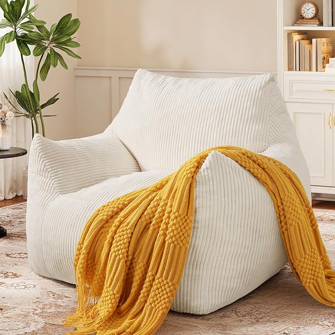 Big Bean Bag Chair for Adults & Kids, Ultra Soft Living Room Bean Bag with Armrests, Stuffed BeanBag Floor Sofa for Napping, Gaming, Lounging, Beige
