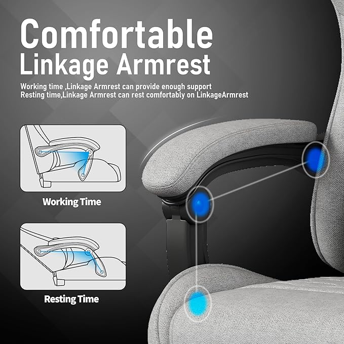 Gaming Chair, Computer Chairs for Adults with Lumbar Support and Massager, Comfortable Gamer Chair with Footrest & Pocket Spring Cushion, Ergonomic Home Office Chair, Grey, Fabric