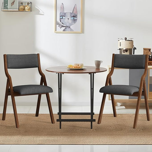 Ball & Cast Upholstered Folding Chairs Set of 2 with Ergonomically Designed Back and Solid Wood Frame, for Dining Room and Office,Indoor and Outdoor Events,Space Saving,Dark Grey+Walnut