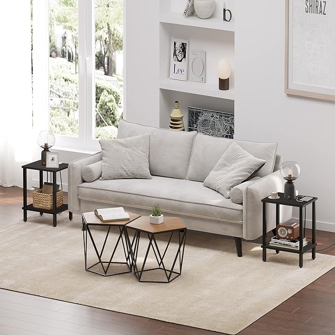 TUTOTAK End Table, Set of 2, Side Table, Nightstand, 2-Tier Storage Shelf, Sofa Table for Small Space, Living Room, Bed Room TB01BK035