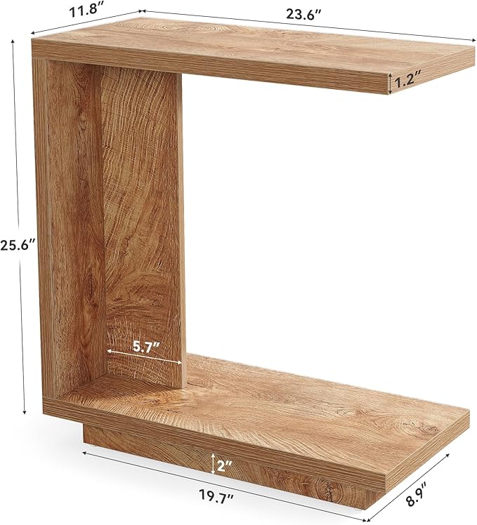 LITTLE TREE C-Shaped Side Table, Narrow 2-Tier End Table for Living Room, Couch, Bedroom, Bedside, Nightstand, Brown