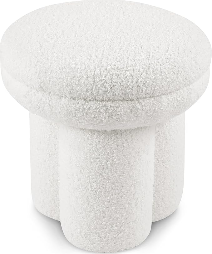 Furniture of America Rami Modern 18-inch Mushroom-Shape Upholstered Ottoman with Tri-Pillar Pedestal, Vanity Stool Chair, Small Foot Stool for Bedroom, Living Room, Entryway, Beige
