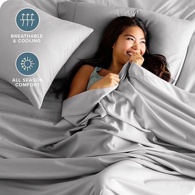 Bare Home Split California King Sheet Set - 1800 Ultra-Soft Microfiber Split California King Bed Sheets - Double Brushed - Deep Pockets - Easy Fit - 5 Piece Set (Split Cal King, Light Grey)