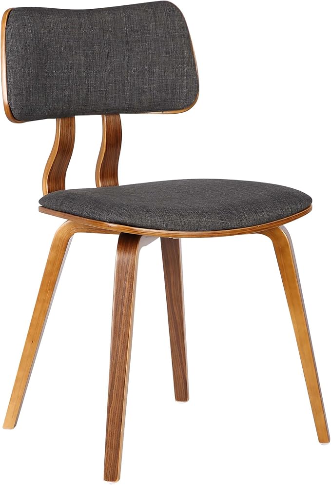 Armen Living Jaguar Mid-Century Dining Chair in Walnut Wood and Charcoal Fabric - Set of 6