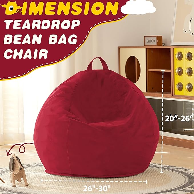HABUTWAY 2FT Bean Bag Chair, 2' Beanbags Small Bean Bag Chairs with Filling, Teardrop Bean Bag Chair Luxurious Velvet Ultra Soft Fur with Removable Cover (Red)