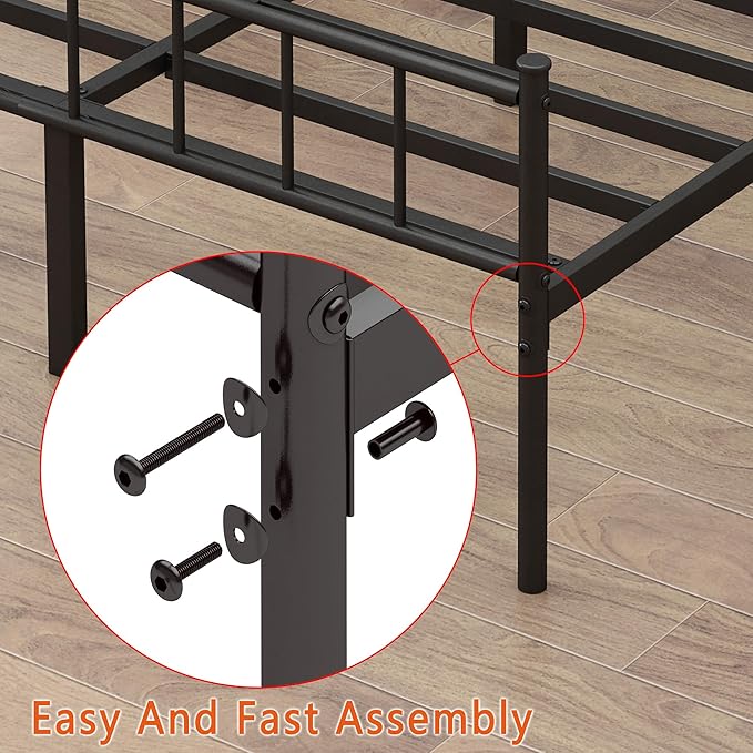King Bed Frame-Classic Metal Platform Bed Frame,Mattress Foundation with Steel Slat Support,Under Foundation Storage,No Box Spring Needed, Easy Assembly, King Size