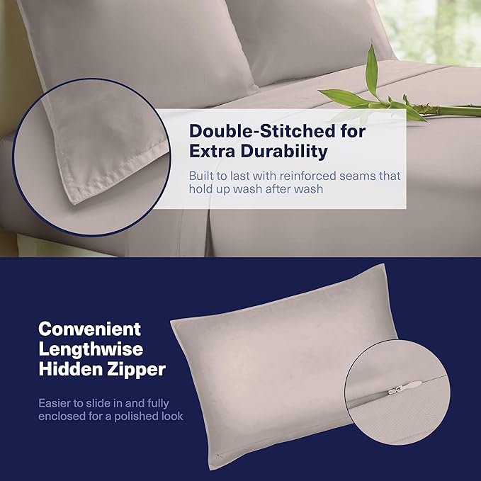 Kickoff Viscose Bamboo Sheets King Size 4-pc 100% Organic Bamboo Viscose Bed Cooling Sheets King Size Set Cool Bedding for hot Sleepers Sheet, Flat, Fitted, Pillowcases (Grey Mist,K)