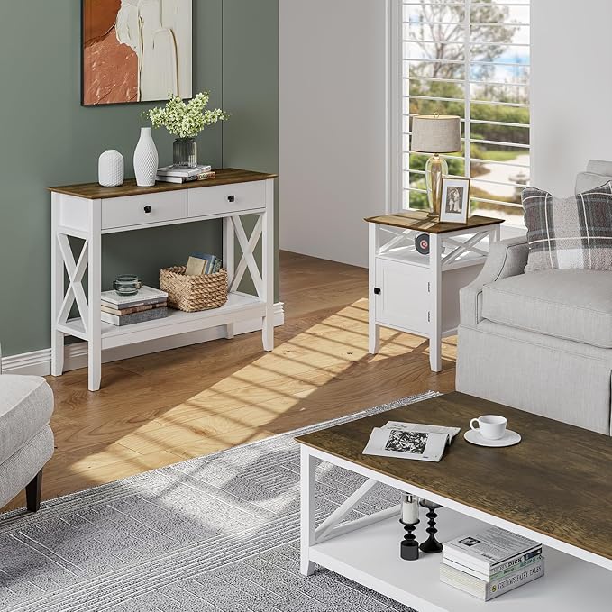 Console Table,Sofa Table 13.8" D x 39.37" W x 31.5" HEntryway Table with 2 Drawers Storage Shelve Foyer Table for Entryway Farmhouse Hallway Tables (White)