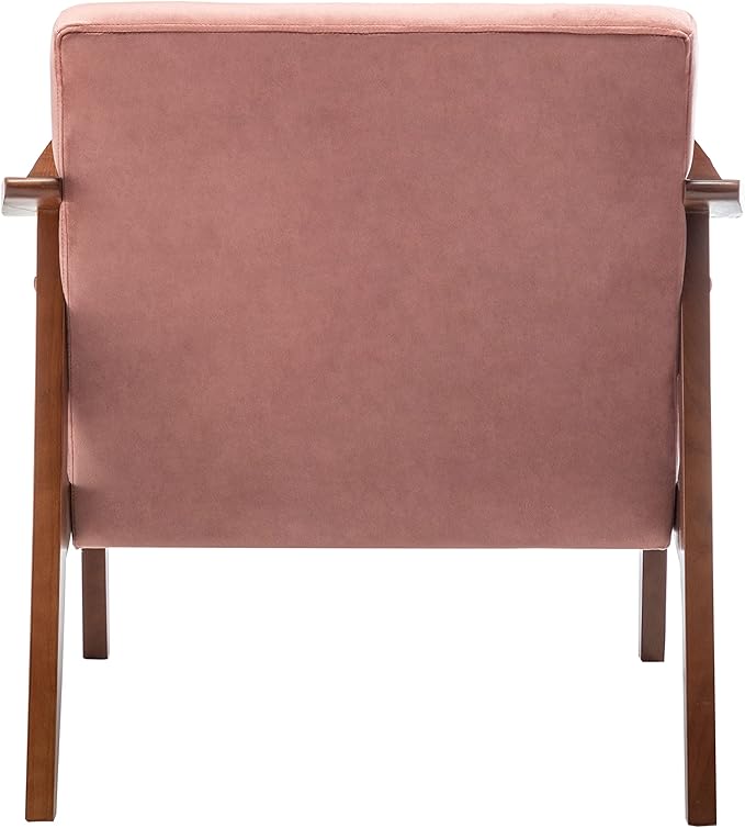 Container Furniture Direct Accent Chair with Velvet Upholstery and Solid Wood Frame, Classic Mid-Century Modern Living Room Furniture for Extra Seating, Rose