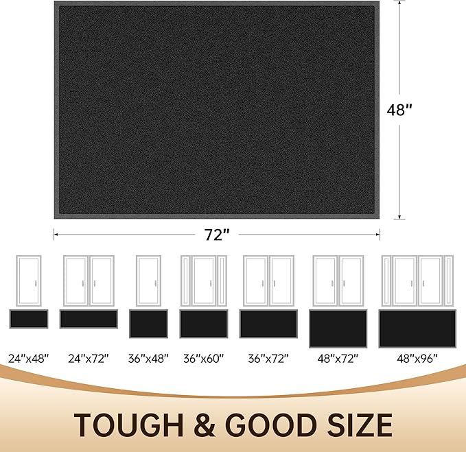 Amyracel Front Door Mat Indoor Outdoor Entrance, 48" x 72" All-Season Waterproof Heavy Duty Doormat for Outside Entry, Stain and Fade Resistant, Low Profile, Easy Clean Patio Entryway Mat