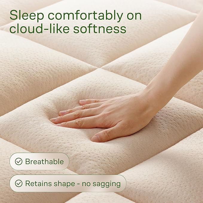 Ultra Soft Queen Size Mattress Topper - Viscose Made from Bamboo Pillow Top Mattress Pad for Back Pain Relief - Naturally Cooling for Hot Sleepers, Beige