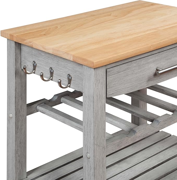Convenience Concepts Ellaine 4 Tier Kitchen Cart with Drawer and Wine Rack, 24.75 x 16.5 x 34.5, Wirebrush Light/Butcher Block