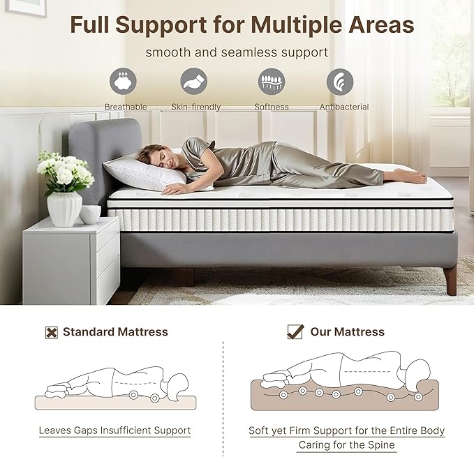 Twin Size Mattress, 10 Inch Medium Firm Foam Hybrid Mattress with Individual Pocket Springs for Motion Isolation & Edge Support, Mattress in A Box CertiPUR-US Certified