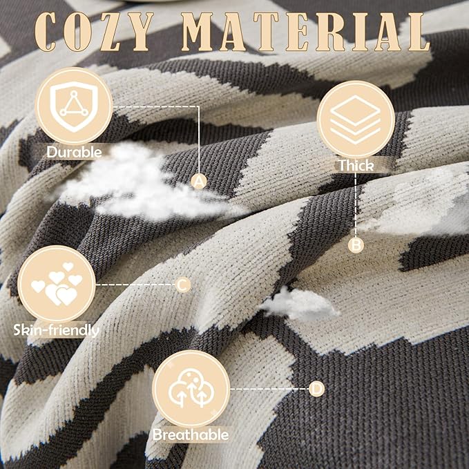 HANDONTIME Reversible Sofa Cover Boho Geometric Couch Cover for Dogs Dark Grey Couches Covers Washable Chenille Couch Covers for 3 Cushion Couch Pet Friendly Furniture Protector for Pets, 71" X134"