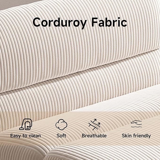 Bean Bag Chair with Ottoman, Cozy Comfy Reading Nook Chairs, Ultra Soft Corduroy Fabric Bean Bag Chairs for Adults, Reading Chair with Ottoman for Living Room, Bedroom Apartment (Beige)