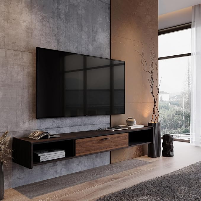 47'' Floating TV Stand,Wall Mounted TV Console,Floating TV Cabinet,Under TV Shelf for Bedroom Living Room(Walnut)