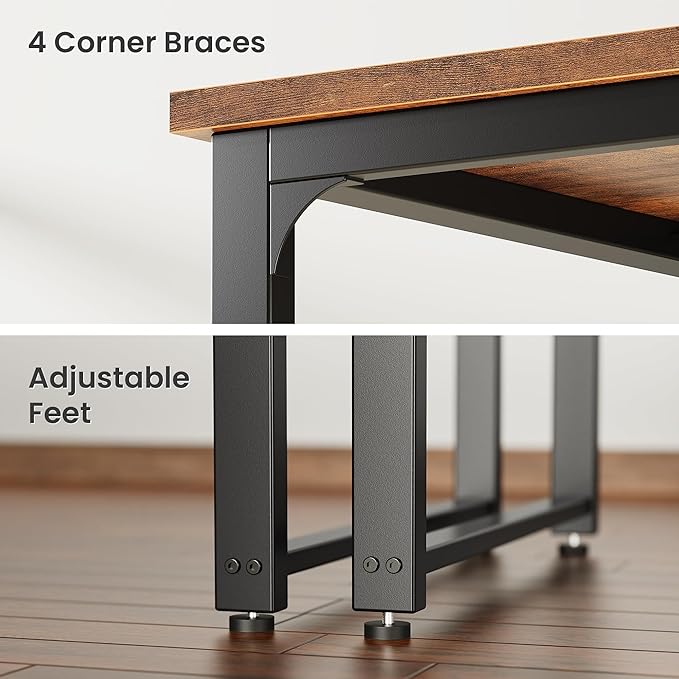 Huuger 63 x 31.5 inch Desk with Power Outlets & USB-C, 1.2 Inch Thicker Desktop, Robust Metal Tubes, Deep Computer Desk, Heavy Duty Office Desk, for Home Office, Rustic Brown