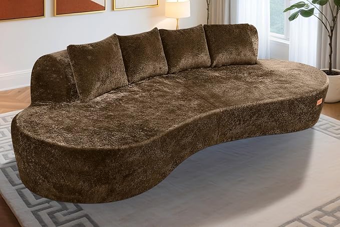 Homguava 104'' Modular Sectional Sofa,Curved Modern Sofa with Memory Foam,Deep Seat Cloud Couch with 4 Pillows,Upholstered Oversized Couches for Living Room Apartment Office,No Assembly Required,Brown