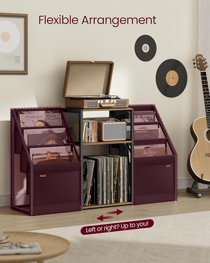 VASAGLE Record Player Stand, 3-Tier Side Table, Vinyl Record Storage up to 140 Albums, End Table for Living Room, Bedroom, Rustic Brown ULET276K01