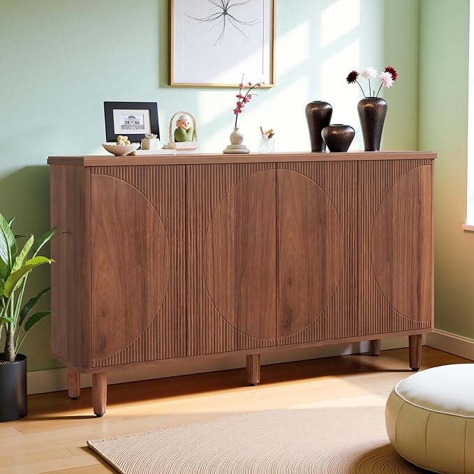 59.4" Sideboard Buffet Cabinet with Storage, Kitchen Buffet Storage Cabinet with Doors & Shelves, Modern Sideboard for Living Room, Kitchen, Hallway, Rustic Brown
