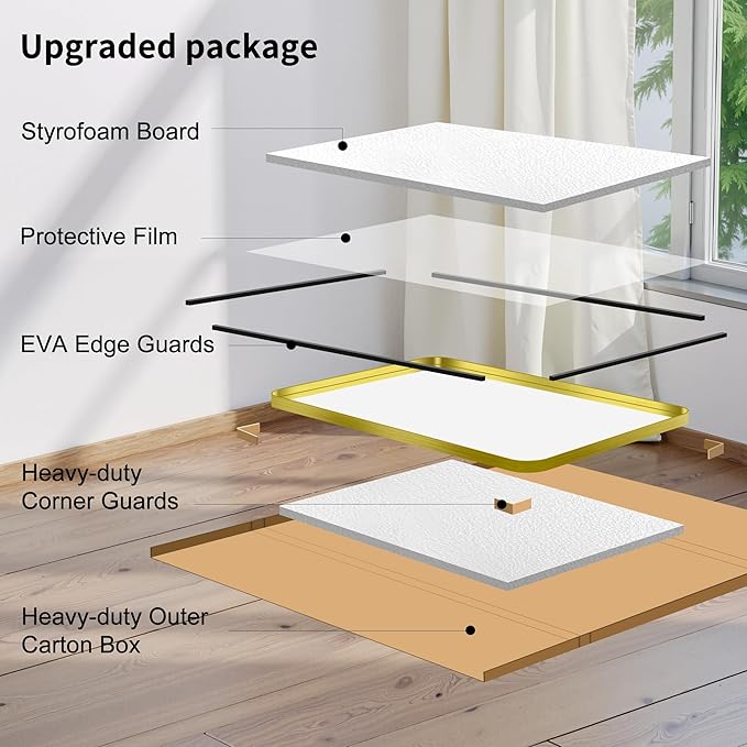FORBATH 48x40 Inch Bathroom Mirror, Brushed Gold Deep Frame Wall Mirror with Rounded Corners, Anti-Rust Tempered Glass for Modern Farmhouse Vanity (Horizontal/Vertical)