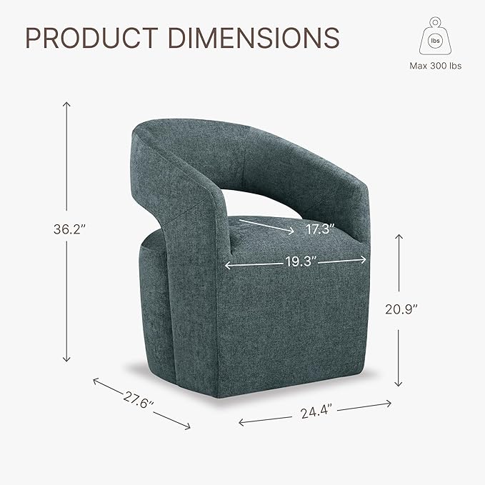 Upholstered Dining Chairs with Casters No Assembly Modern Barrel Armchair with Rollers for Diningroom Bedroom Livingroom Reading Room,Set of 2,Blue