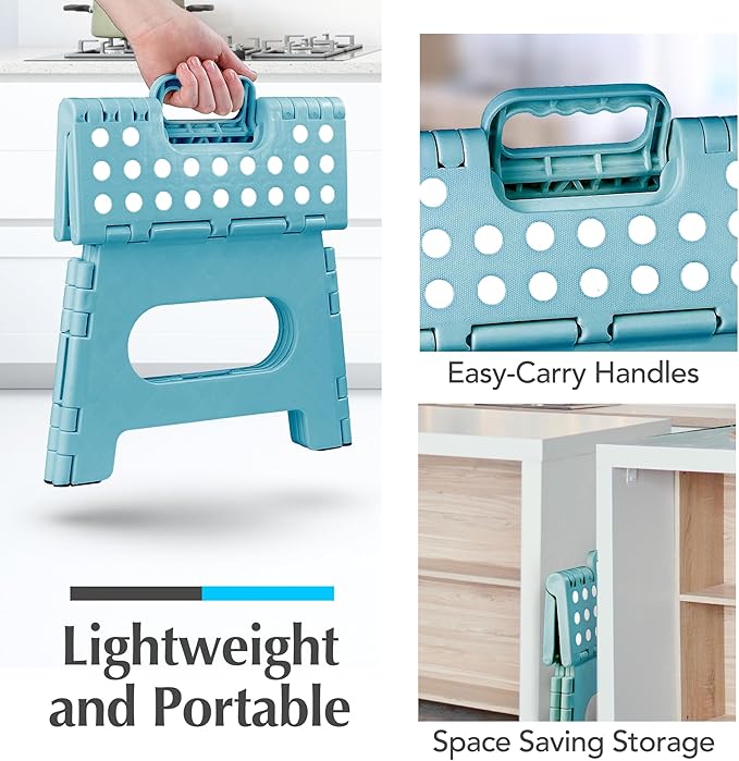Handy Laundry - Folding Step Stool - Sturdy Enough Collapsible Stool to Support Adults and Safe Enough for Kids - Opens Easy with One Flip - Great for Kitchen, Bathroom or Bedroom (Teal - 9 Inch)