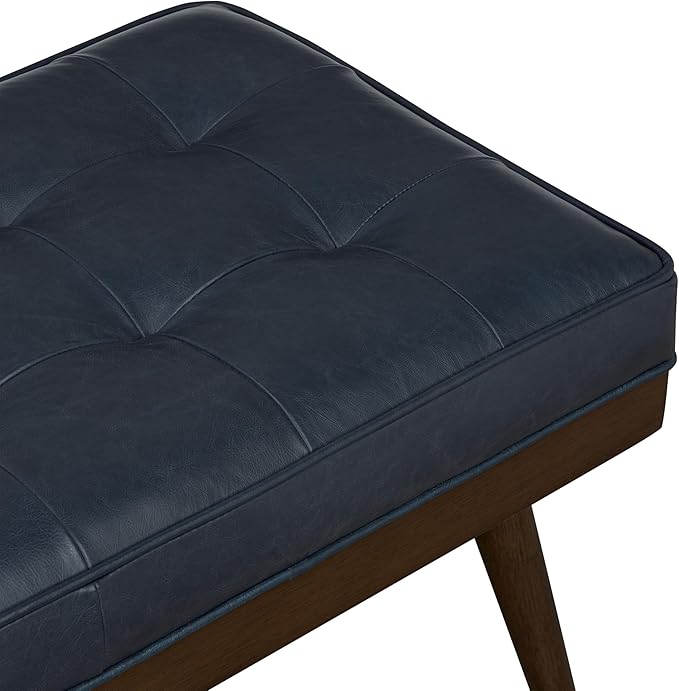POLY & BARK 55" Tufted Leather Bed Bench for Bedroom End of Bed - Living Room Entry Way Bench - Pure Italian Leather Upholstery with a Solid Wood Frame - Ottoman Bench with Wooden Legs - Deepsky Blue