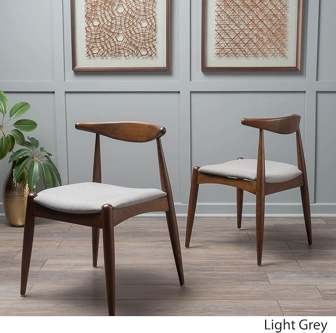 Christopher Knight Home Francie Fabric with Walnut Finish Dining Chairs, 2-Pcs Set, Light Grey / Walnut