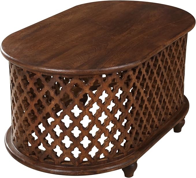 The Wooden Town Solid Mango Wood Coffee Table - Oval Center Table for Living Room, Tea Table, Wooden Accent Table, 36x21x18 Inches - Handcrafted Modern Furniture for Home Décor
