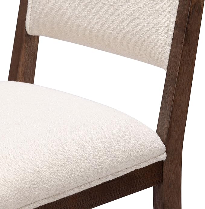 Plank+Beam Sereno Bar Stool, 30", Set of 2, Sturdy Wood Modern Kitchen Bar Height Stool, Upholstered Cushion Bar Chair with Back, Walnut/Ivory